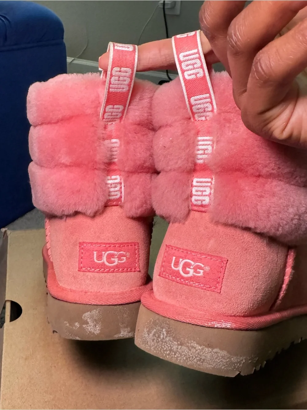 UGG Pink Shearling Cuff Ankle Boots